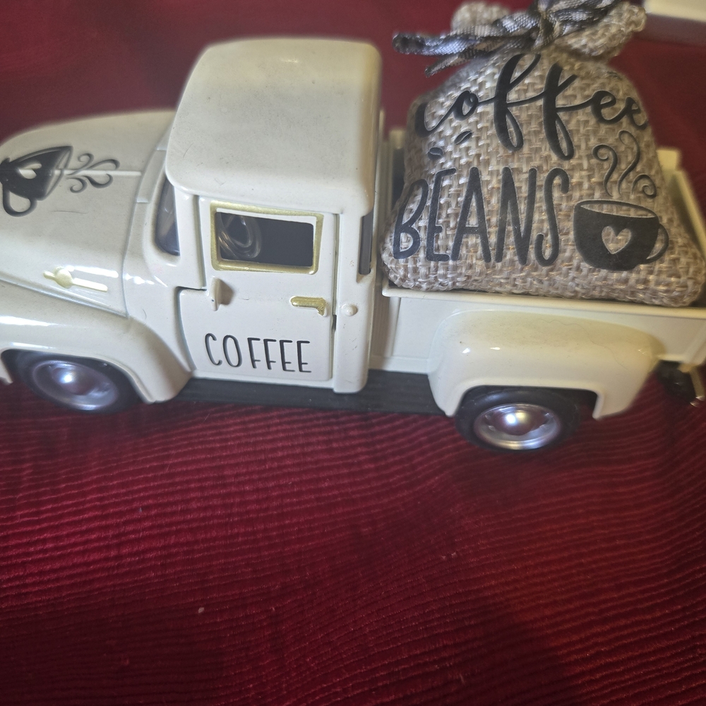 Vintage Style Coffee Truck with Coffee Bean Sack - Cream